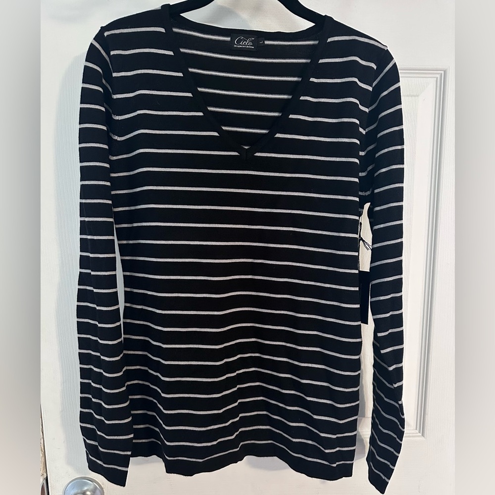 Cielo Black and White Striped Top